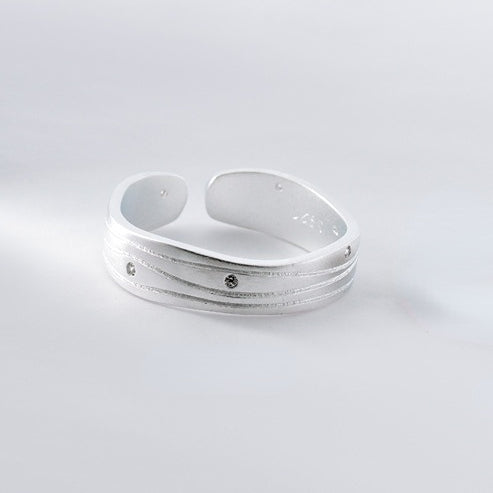 Sandblasting Corrugated Lines Pattern Silver Couple Ring