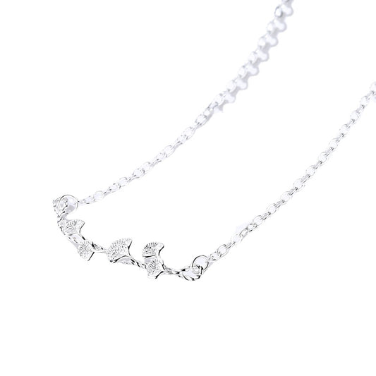 Gingko Leaf Branch Pendant Silver Necklace for Women