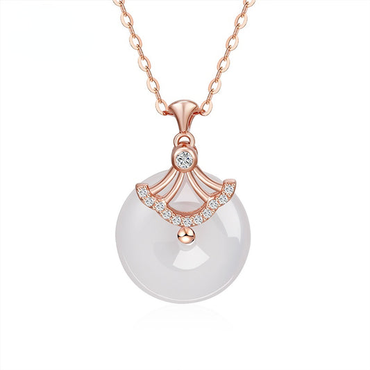 Circle Chalcedony with Zircon Skirt Pendant Silver Necklace for Women