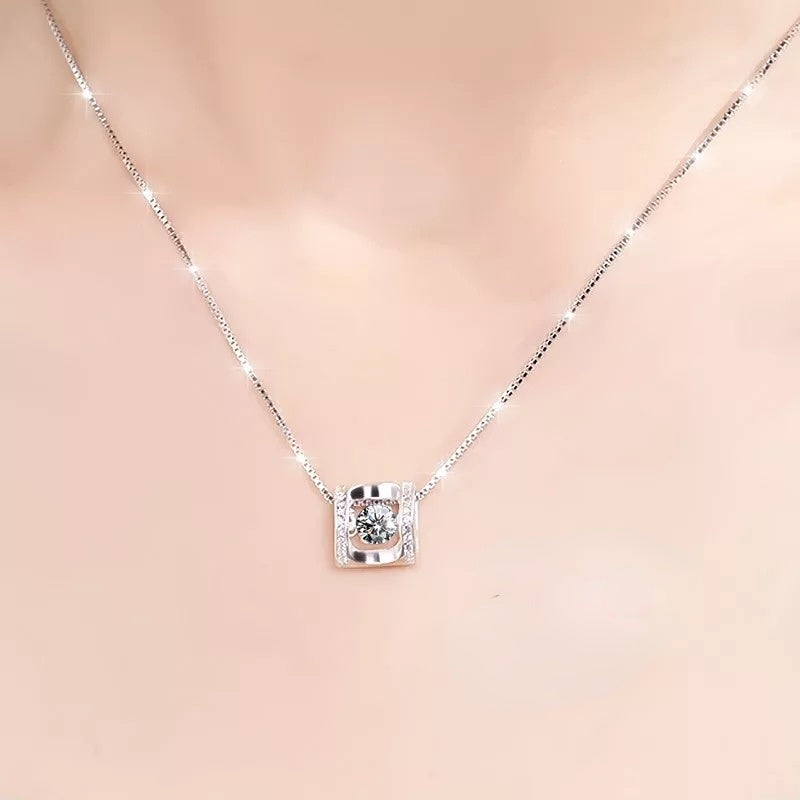 Square with Round Zircon Pendant Silver for Women