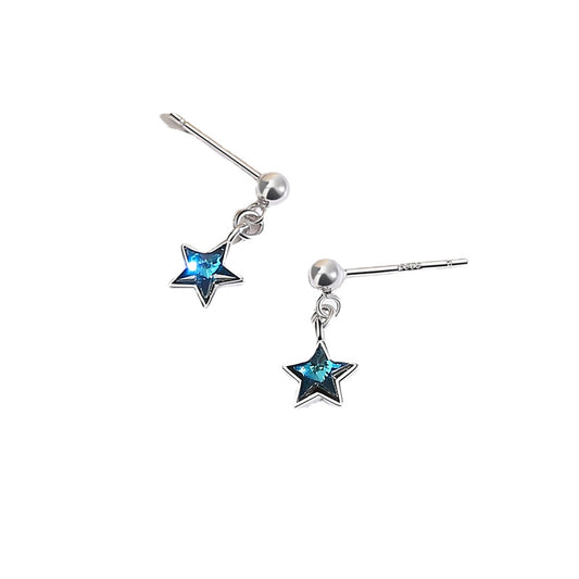 Blue Zircon Star Silver Drop Earrings for Women