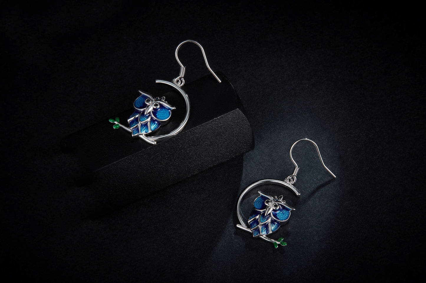 (Three Colours) Owl Enamel Silver Drop Earrings for Women