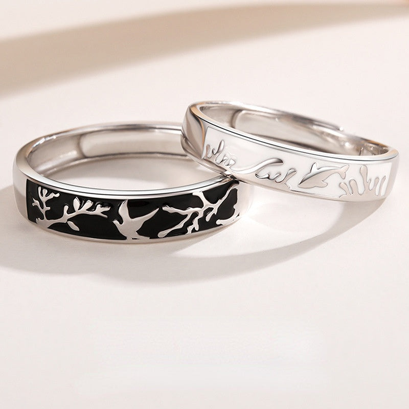 Bird and Fish Silver Couple Ring for Women