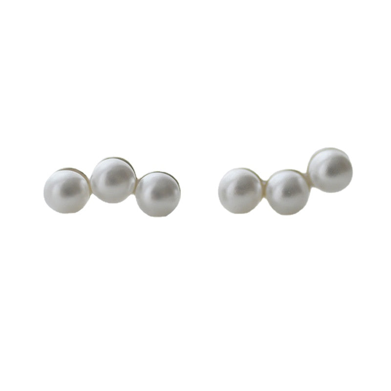 Three Pearls Silver Studs Earrings for Women
