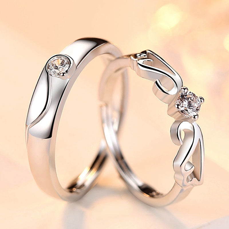 Angle Wings Design with Zircon Silver Couple Rings for Women
