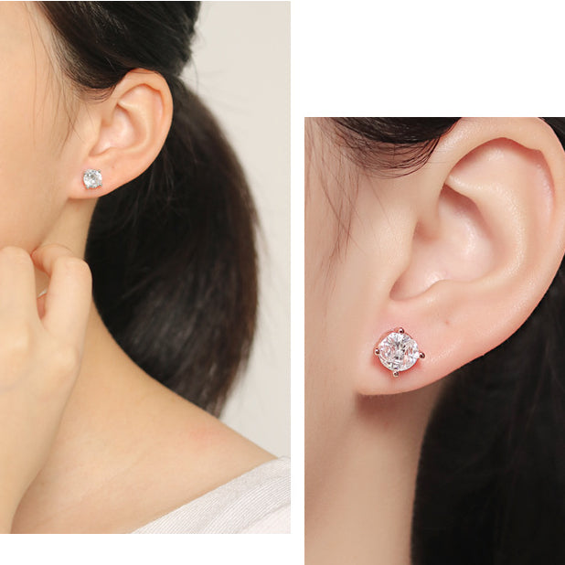 Colourful Round Zircon Silver Studs Earrings for Women