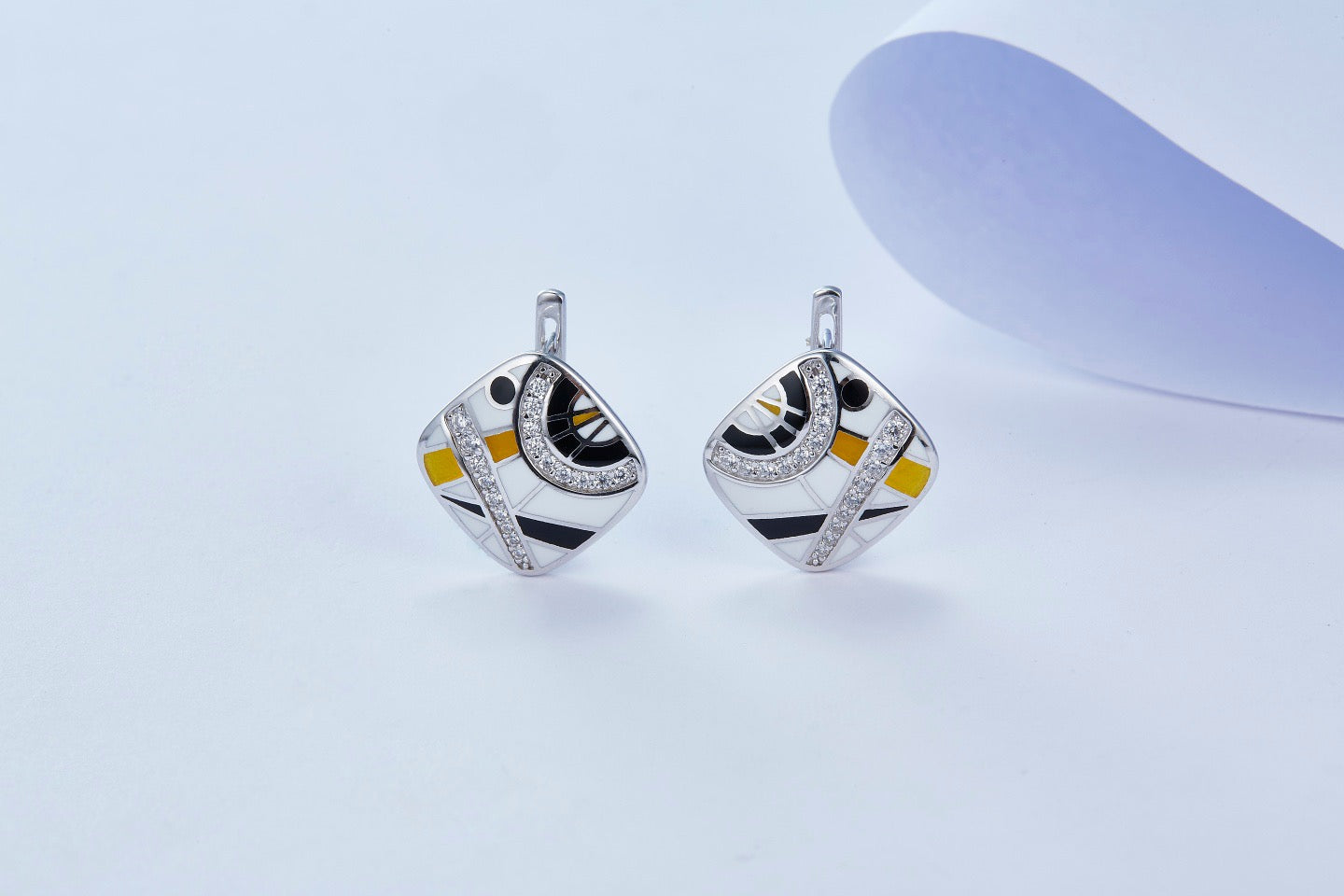 Square Clownfish Enamel Silver Studs Earrings for Women