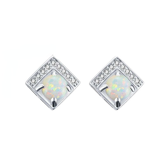 Opal Jewelry with Zircon Square Silver Studs Earrings for Women