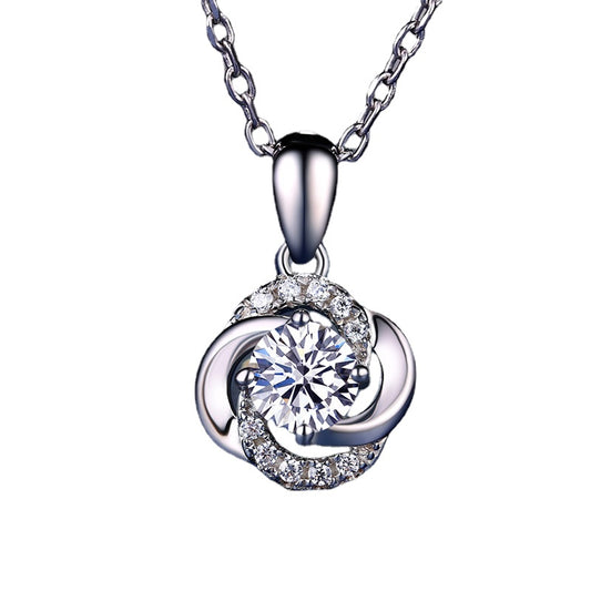 (Pendant Only) Camellia Flower with Zircon Silver Pendant for Women