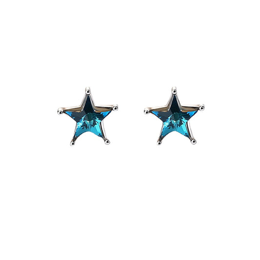 Blue Zircon Star Silver Studs Earrings for Women