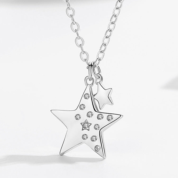 Star with Zircon Pendant Silver Necklace for Women