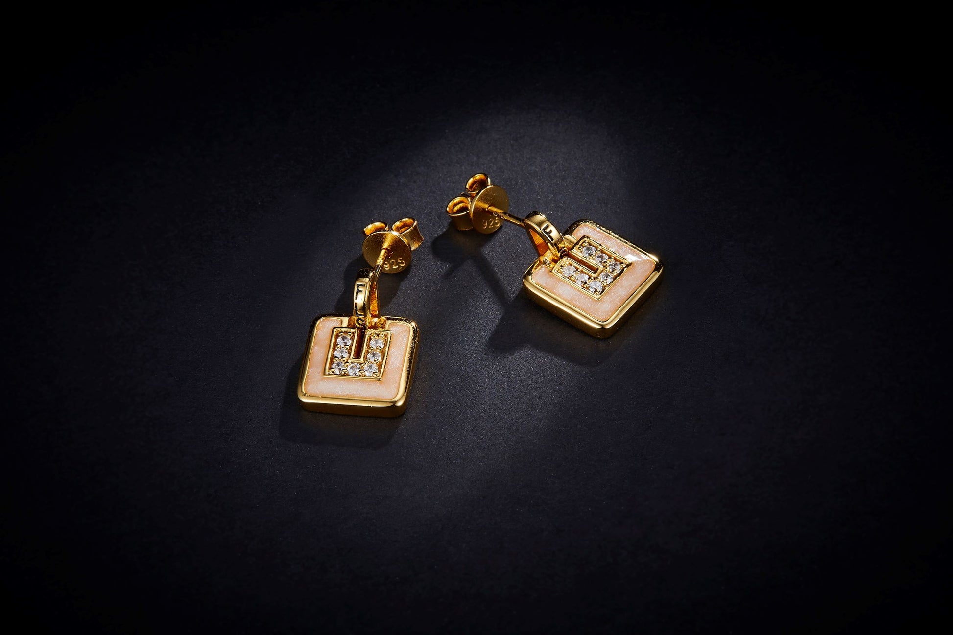 Golden Vintage Square Enamel Earrings for Women