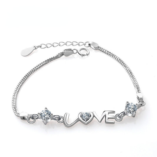LOVE Letter with Zircon Silver Bracelet for Women