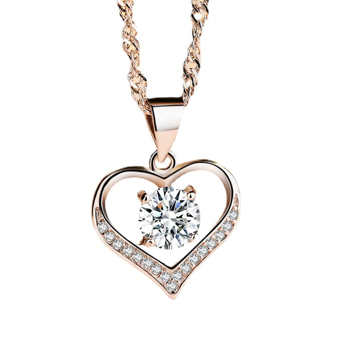 (Pendant Only) Valentine's Day Gift Round Zircon Heart-shaped Silver Pendant for Women
