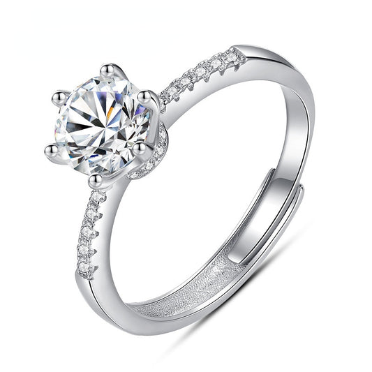 1.0CT Moissanite Round Cut Six Prongs Cathedral Silver Engagement Ring for Women