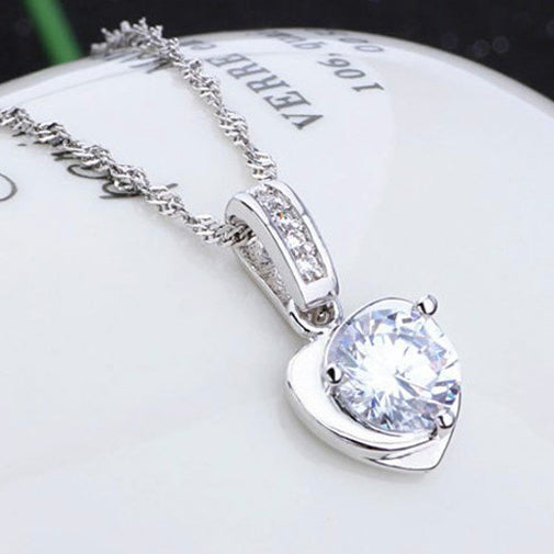 (Pendant Only) Heart Shape with Zircon Silver Pendant for Women