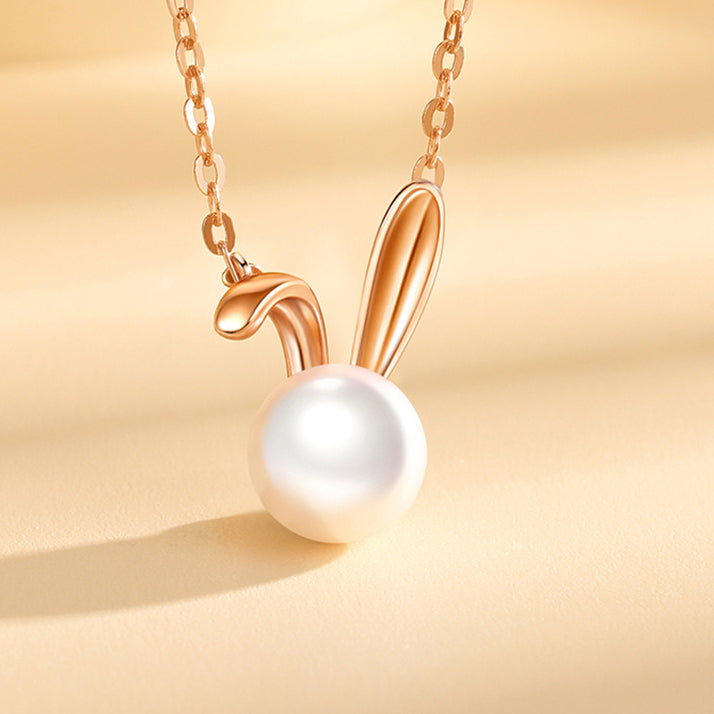 Bunny  with Pearl Pendant Silver Necklace for Women