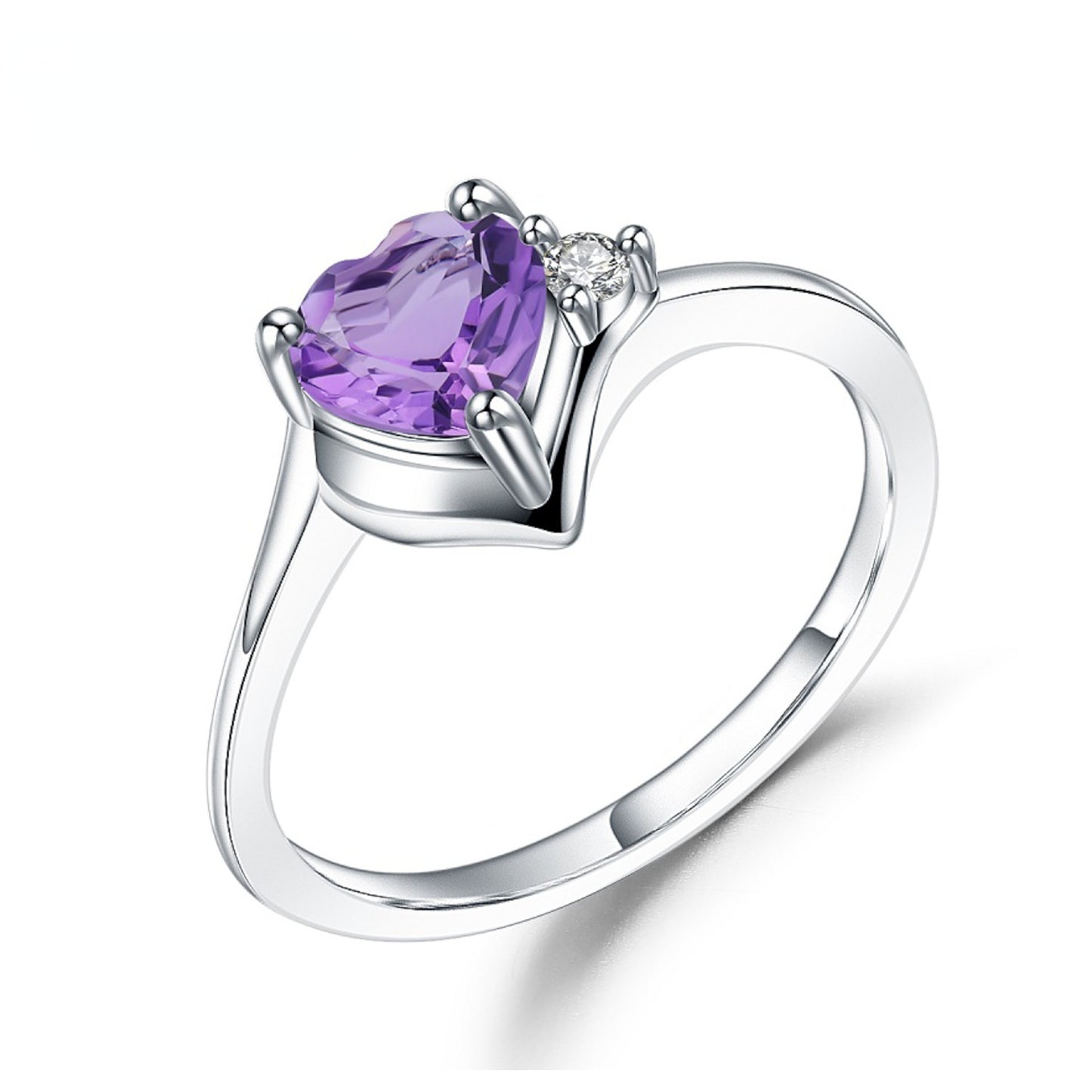 Fashion Design Inlaid Natural Amethyst Love Silver Ring for Women