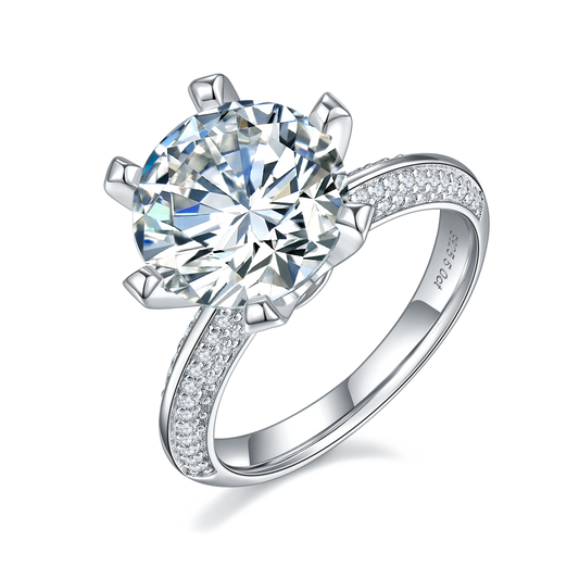 5.0CT Moissanite Round Cut Cathedral Six Prongs Ring for Women