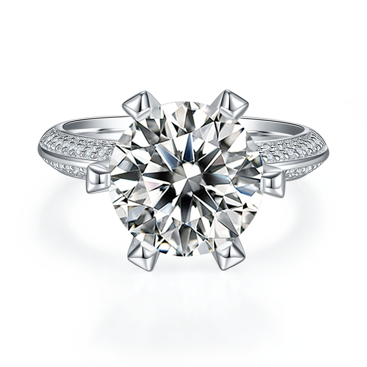 5.0CT Moissanite Round Cut Cathedral Six Prongs Ring for Women