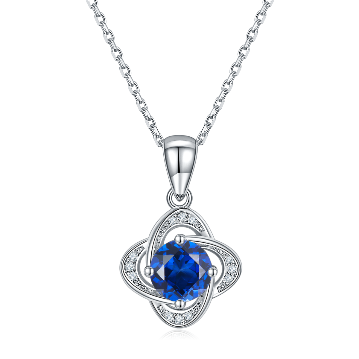 Blue Crystal Stone Solitaire Drop Clover Necklace for Women