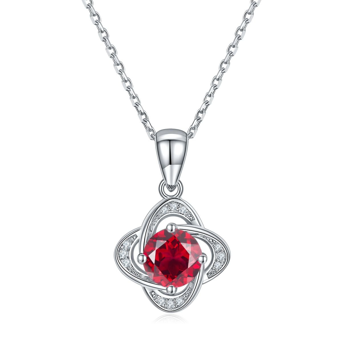 Red Crystal Stone Solitaire Drop Clover Necklace for Women