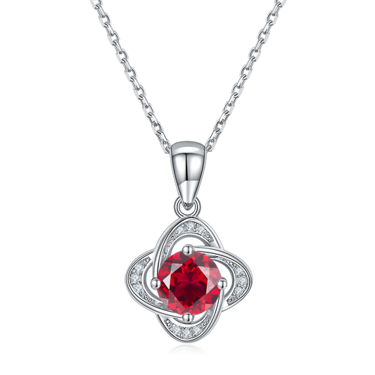 Red Crystal Stone Solitaire Drop Clover Necklace for Women