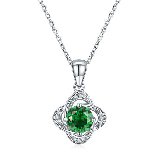 Green Crystal Stone Solitaire Drop Clover Necklace for Women