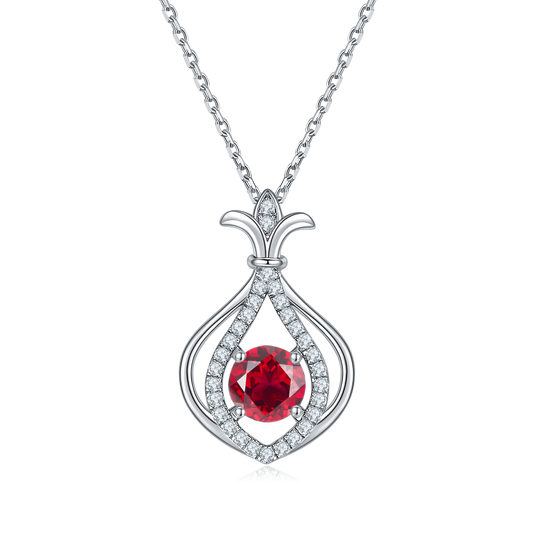 Red Crystal Stone Solitaire Drop Small Gourd Necklace for Women