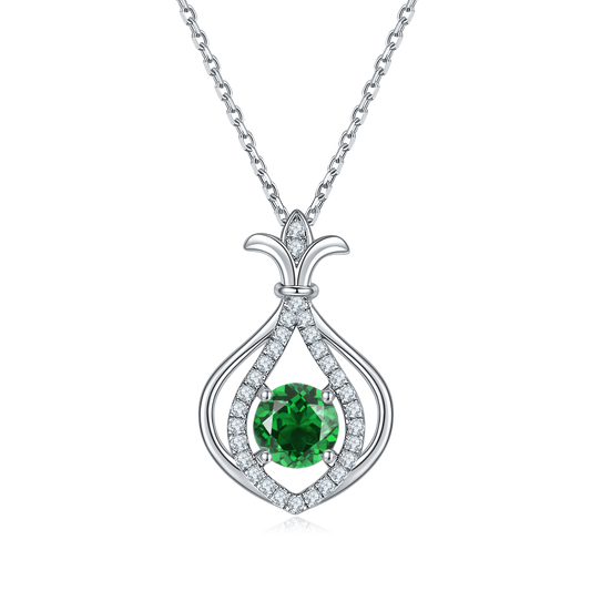 Green Crystal Stone Solitaire Drop Small Gourd Necklace for Women