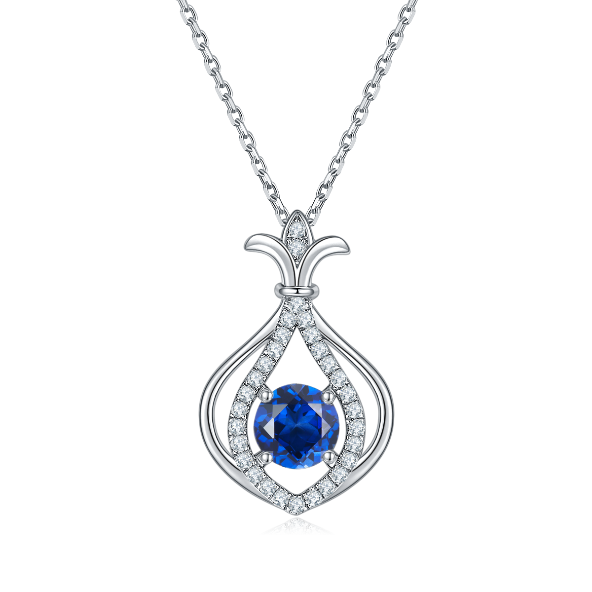 Blue Crystal Stone Solitaire Drop Small Gourd Necklace for Women