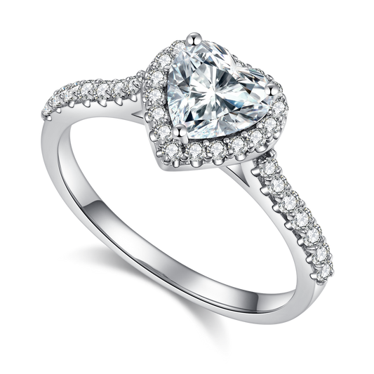 1.0CT Moissanite Heart Shape Soleste Halo Ring for Women