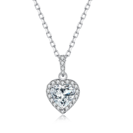 1.0CT Moissanite Heart Shape Soleste Halo Necklace for Women