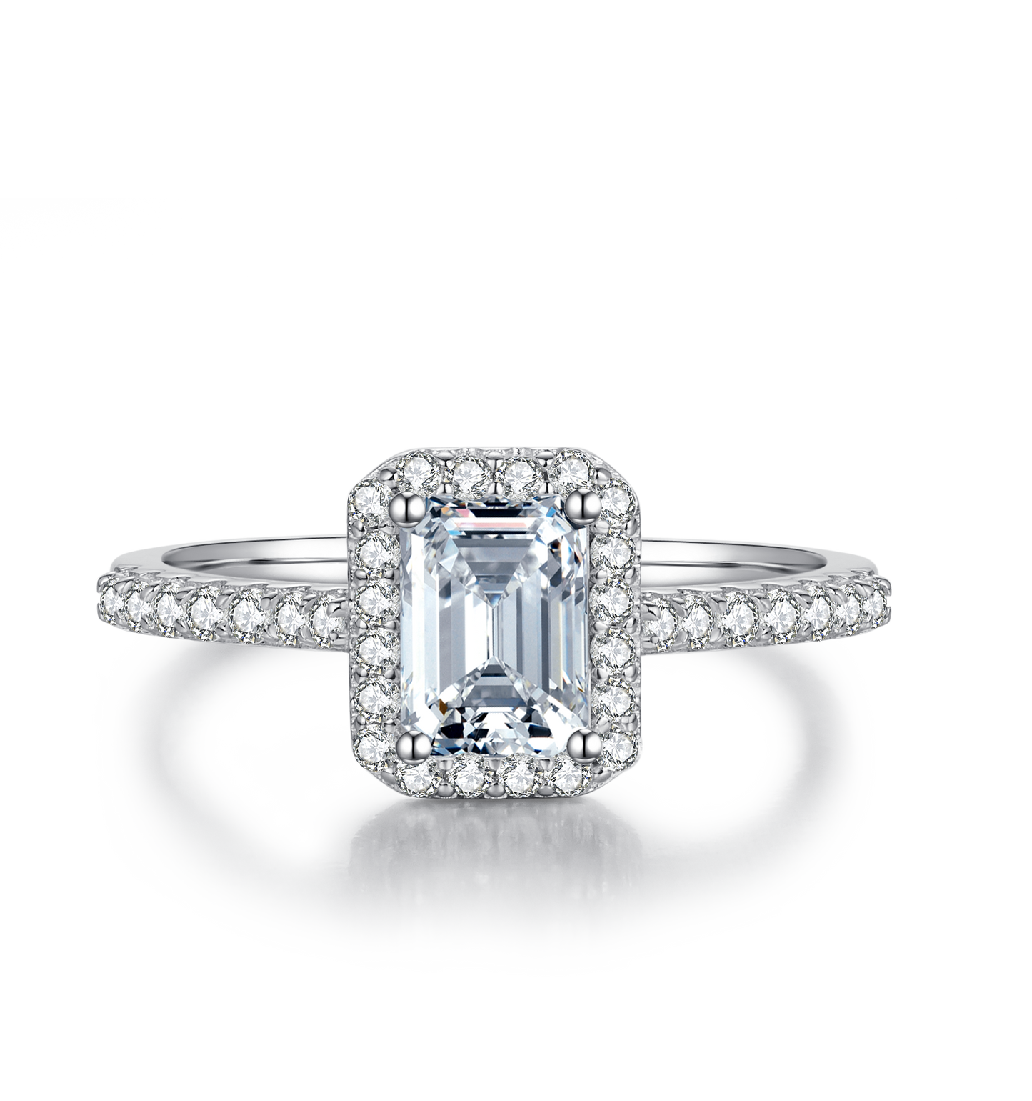 1.0CT Moissanite Emerald Shape Soleste Halo Ring for Women
