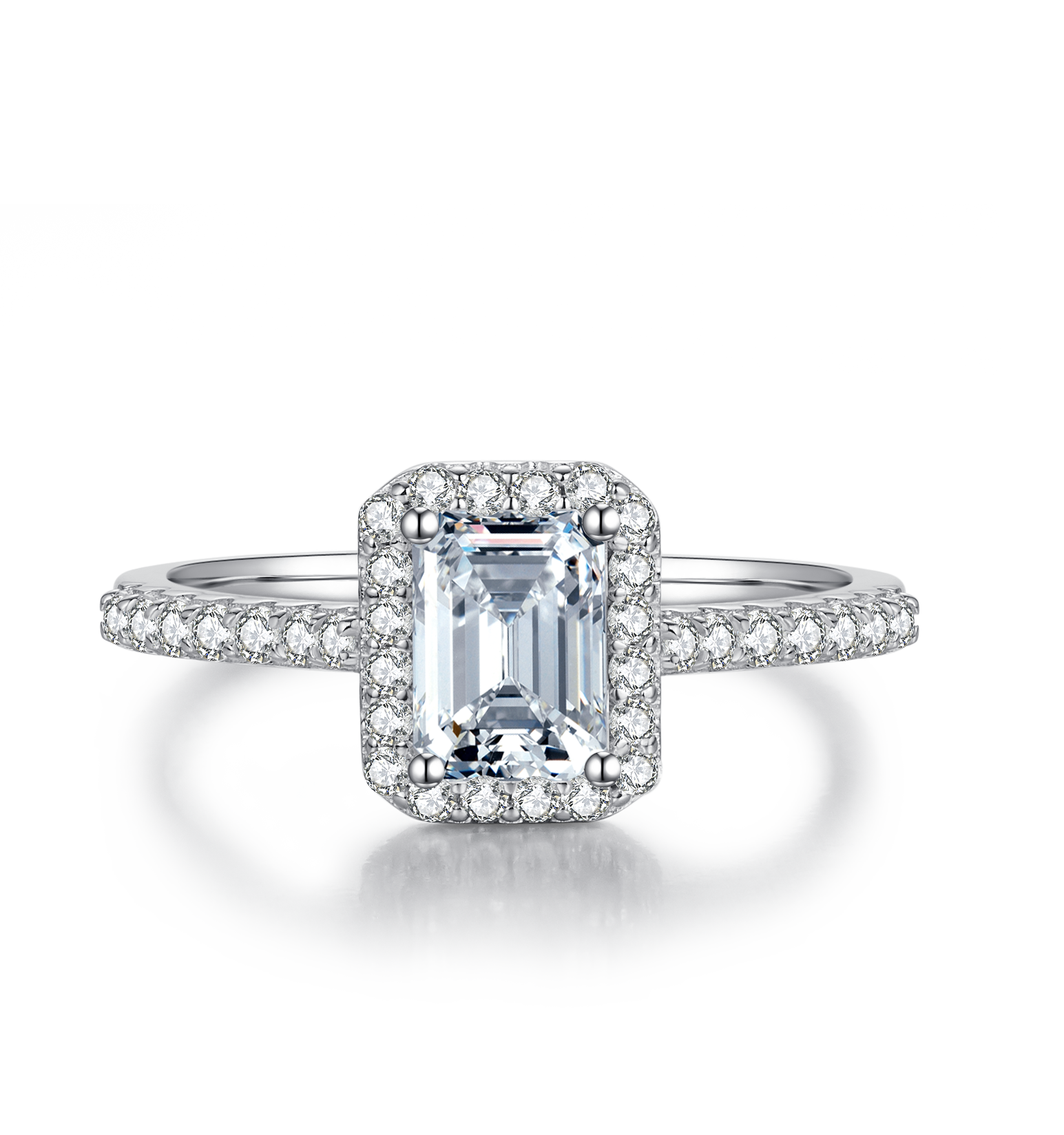 1.0CT Moissanite Emerald Shape Soleste Halo Ring for Women