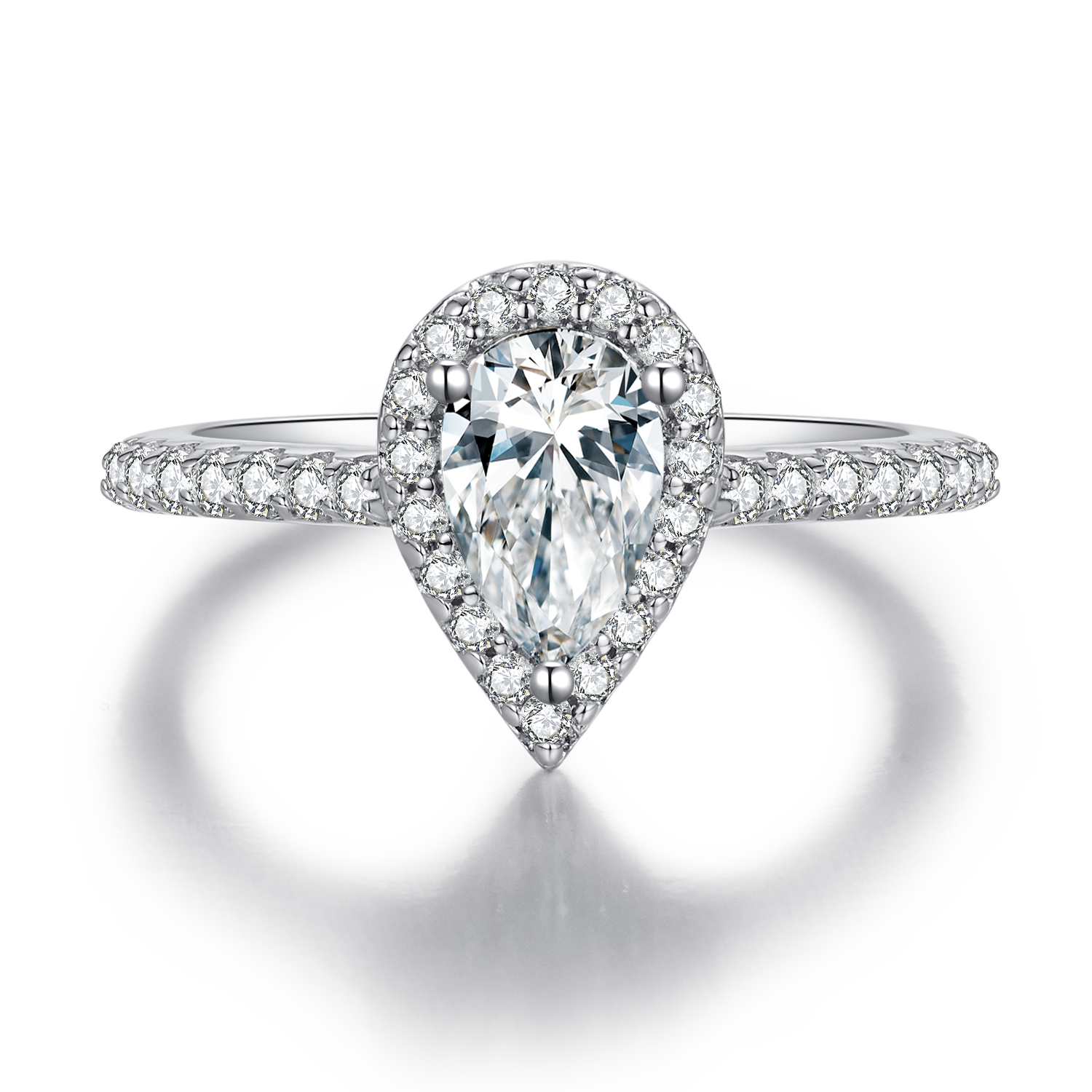 1.0CT Moissanite Pear Drop Soleste Halo Ring for Women