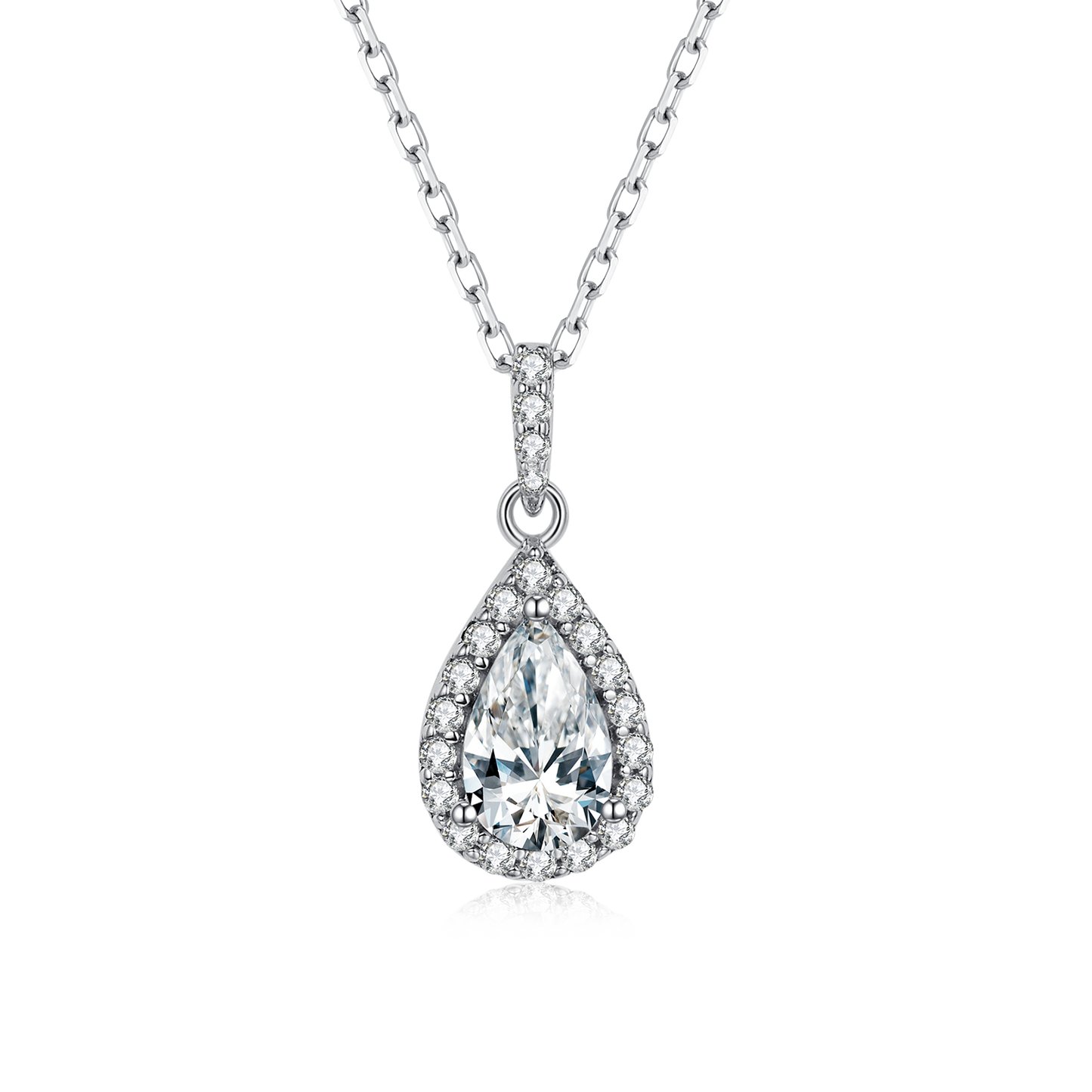 1.0CT Moissanite Pear Drop Soleste Halo Necklace for Women