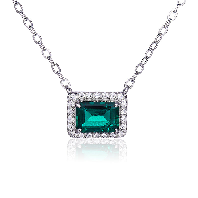 Green Zircon Stone Solitaire Drop Square Necklace for Women