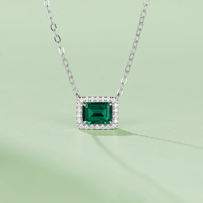 Green Zircon Stone Solitaire Drop Square Necklace for Women