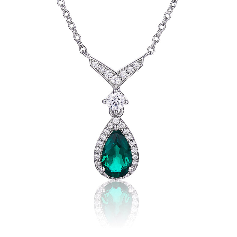 Green Zircon Stone Solitaire Water Droplet Necklace for Women