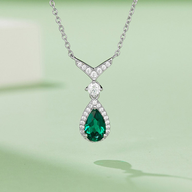 Green Zircon Stone Solitaire Water Droplet Necklace for Women