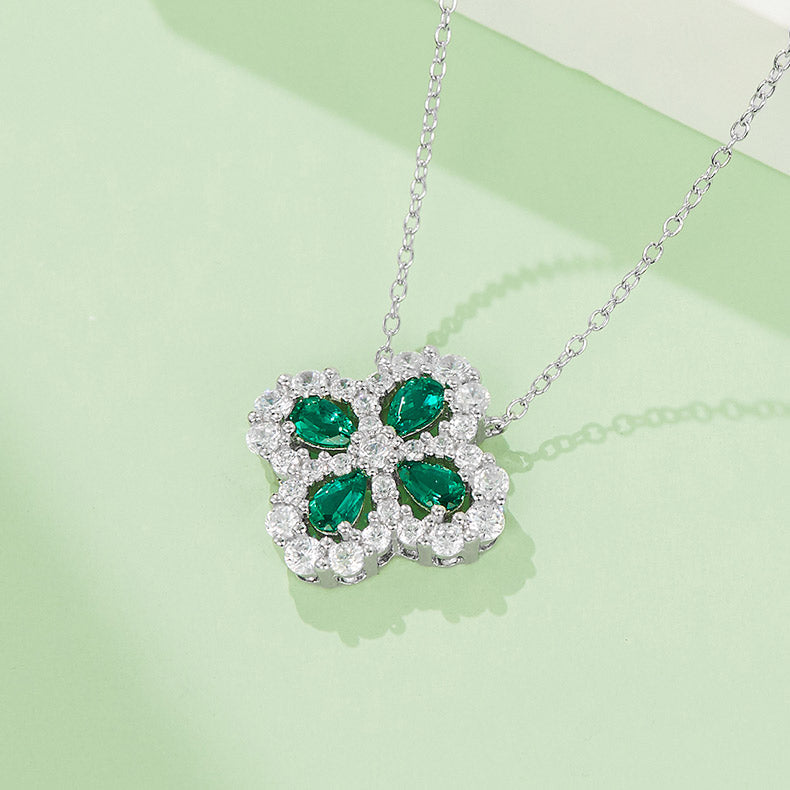 Green Zircon Stone Clover Necklace for Women