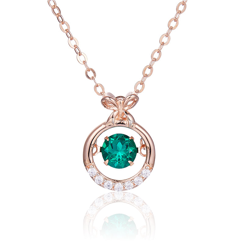 Green Zircon Stone Solitaire Drop (Rose Gold Colour) Round Bowknot Necklace for Women