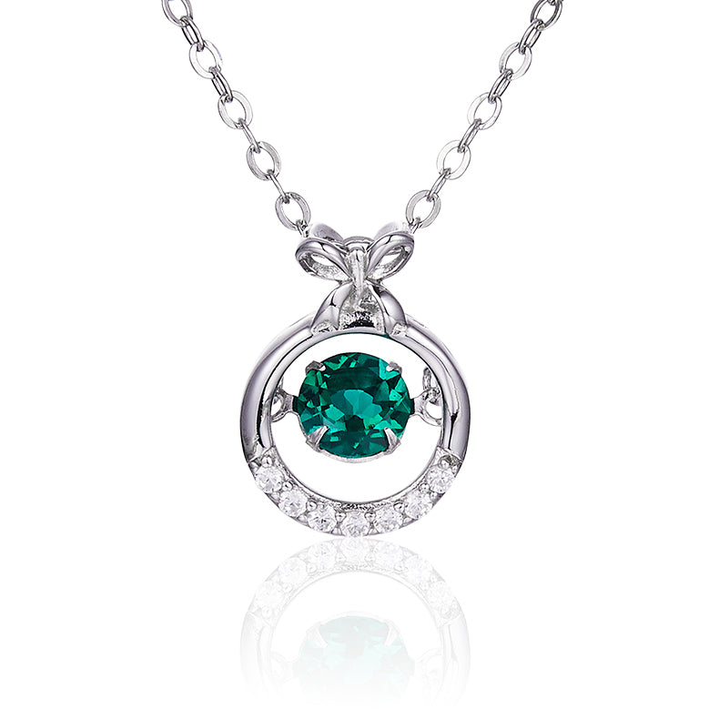 Green Zircon Stone Solitaire Drop Round Bowknot Necklace for Women