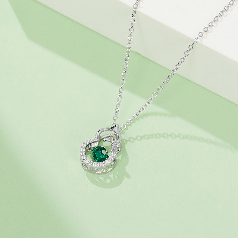 Green Zircon Stone Solitaire Drop Small Gourd Necklace for Women