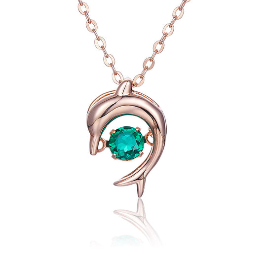 Green Zircon Stone Solitaire Drop (Rose Gold Colour) Dolphin Necklace for Women
