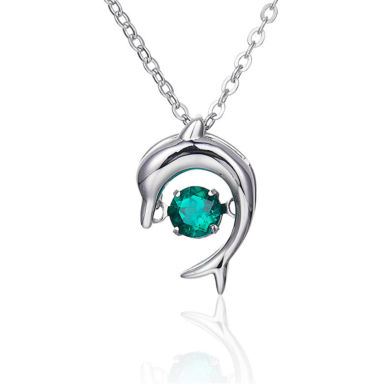 Green Zircon Stone Solitaire Drop Dolphin Necklace for Women