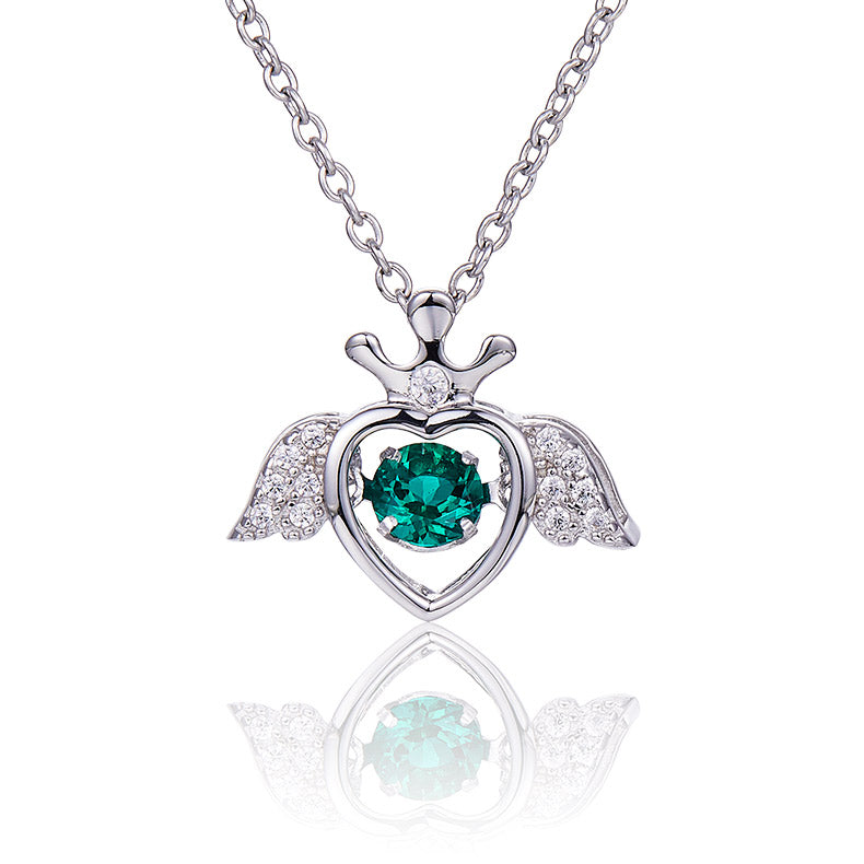 Green Zircon Stone Solitaire Drop Little Wing Necklace for Women