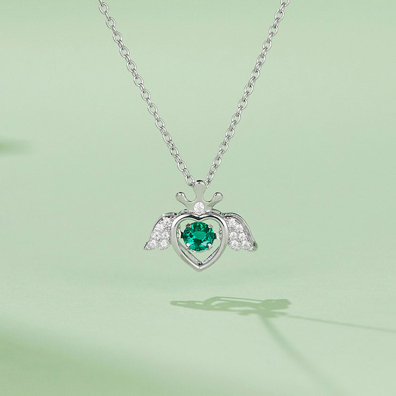 Green Zircon Stone Solitaire Drop Little Wing Necklace for Women