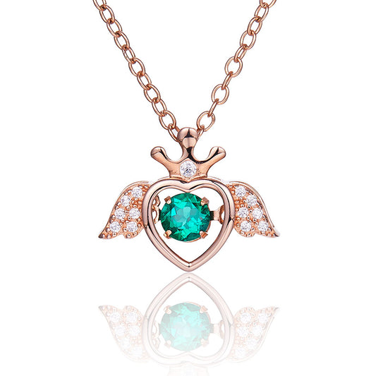 Green Zircon Stone Solitaire Drop (Rose Gold Colour) Little Wing Necklace for Women